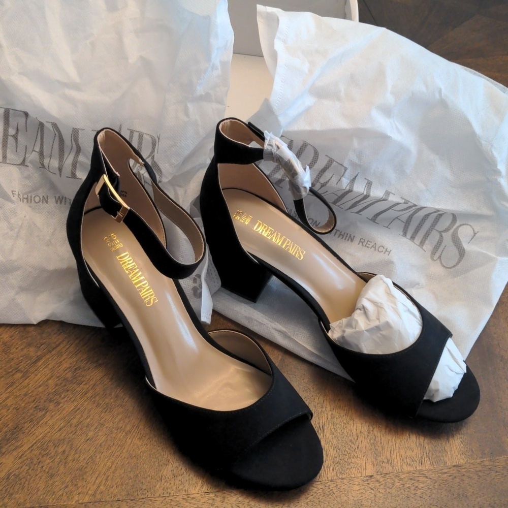 Dream Pairs Chunkle Black Suede Low Wedge Ankle Strap Sandals Women’s 9.5 - Picture 8 of 10